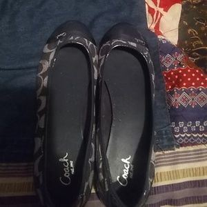 Coach blue denim and patent leather ballet flats